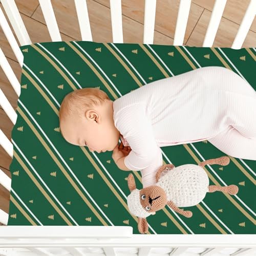 KICPOAY Christmas Striped Crib Sheets for Baby Toddler