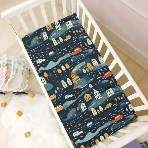 Wassud Dark Navy Pattern Crib Sheets for Boys Girls