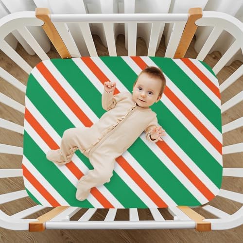 Fitted Crib Sheets with Red Green Diagonal Stripes for Baby Toddler