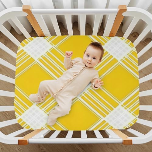 Wassud Yellow Gingham Crib Sheets for Boys Girls