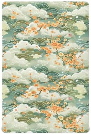 Wassud Light Green Wave Crib Sheets