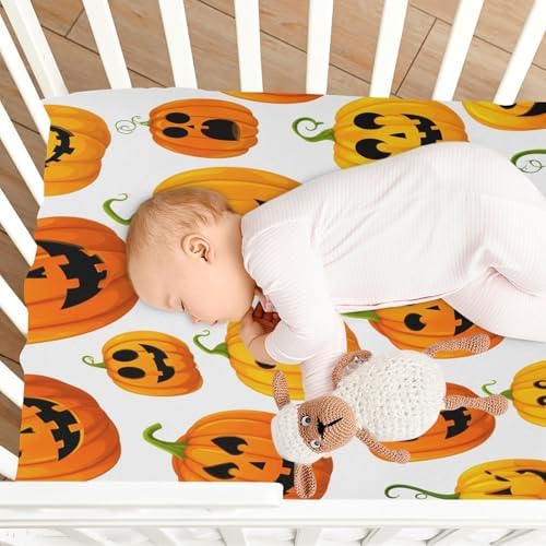 FUGIDOG Halloween Pumpkin Crib Sheets for Boys Girls 1