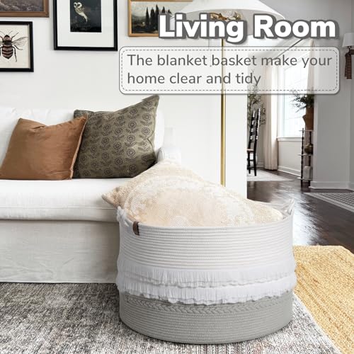CherryNow Extra Large Rope Basket for Toys and Blankets