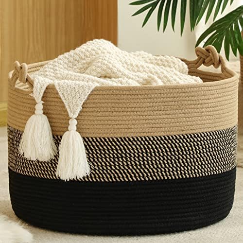 KAKAMAY Cotton Woven Blanket Basket 20x13