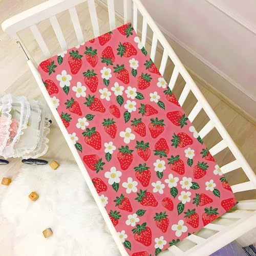 Wassud Strawberry Flower Crib Sheets Pack and Play Fitted 27x39 Inches