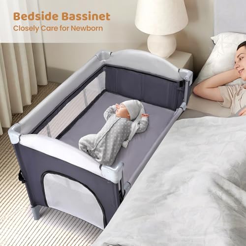 JOYMOR 5-in-1 Pack and Play with Bassinet and Changing Table