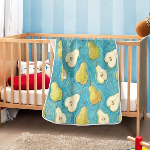 Customizable Fruit Pear Blue Baby Blanket for Newborns