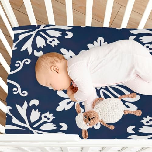 Wassud Blue Tile Pattern Crib Sheets for Boys and Girls
