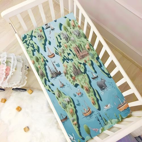 Wassud World Map Visions Crib Sheets for Boys Girls