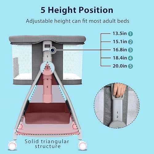3 in 1 Baby Bassinet with Mattress and Wheels Gray