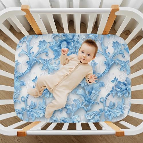 Wassud Blue Floral Crib Sheets 27x39 Inches Pack and Play