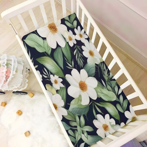 Wassud White Flowers Crib Sheets Set for Boys Girls
