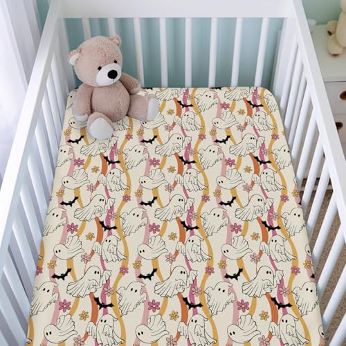 KASTLEE Halloween Ghosts Boho Floral Crib Sheet