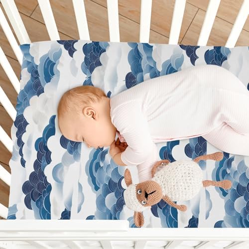 Wassud Blue Wave Crib Sheets 28x52 Inch Pack and Play