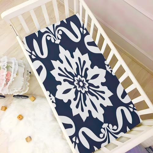 Wassud Black Tile Pattern Crib Sheets Pack and Play Fitted 27x39