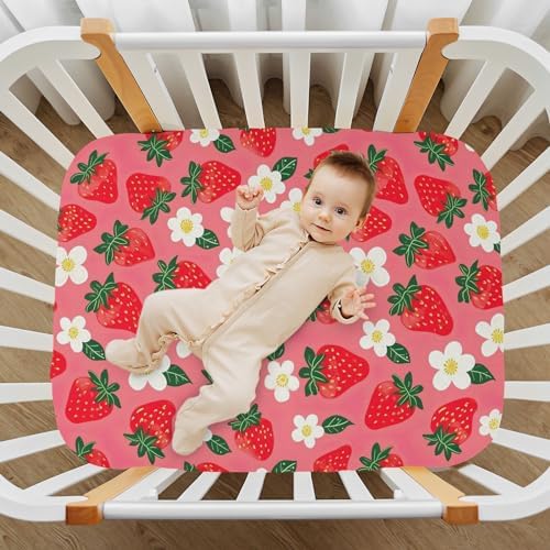 Wassud Strawberry Flower Crib Sheets Pack and Play Fitted 27x39 Inches