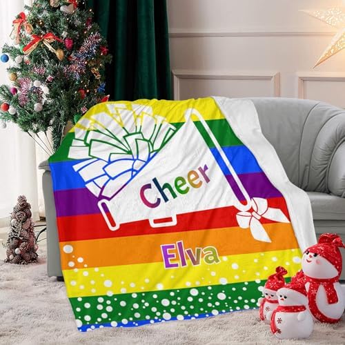 Custom Blanket with Name Text Personalized Cheer Rainbow Dot Swaddling Blanket 30x40inch