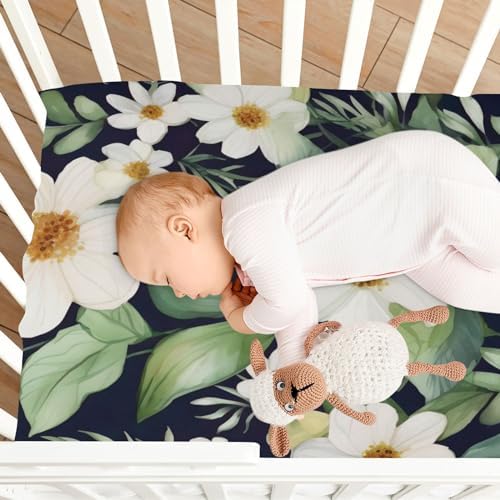 Wassud White Flowers Crib Sheets Set for Boys Girls