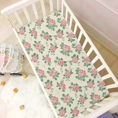 Wassud Cream Rose Pattern Crib Sheets 28x52 Inch