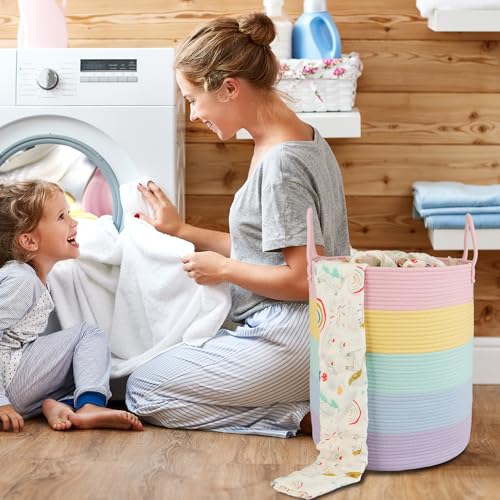 Rainbow Woven Laundry Hamper for Kids Bedroom Storage