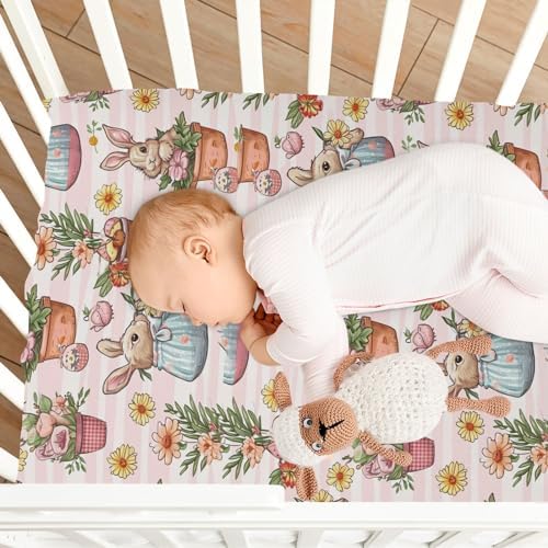 Wassud Bunny and Basket Crib Sheets Pack 27x39 Inch