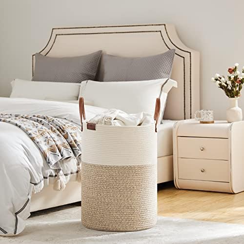 VIPOSCO Tall Laundry Basket 72L White Brown 1