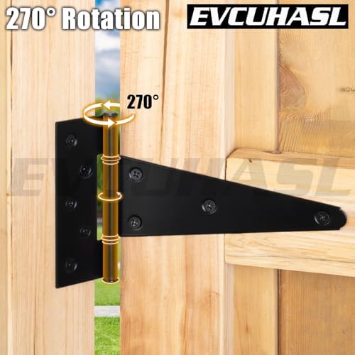 4 Inch T-Strap Gate Hinges 6 Pack Heavy Duty Black Rustproof