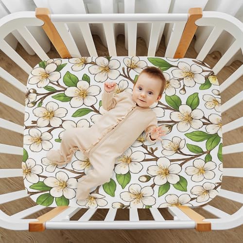 Jihqo White Cherry Blossom Crib Sheets Set