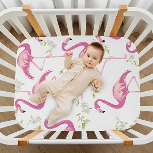 Jihqo Tropical Leaf Flamingos Crib Sheets Set