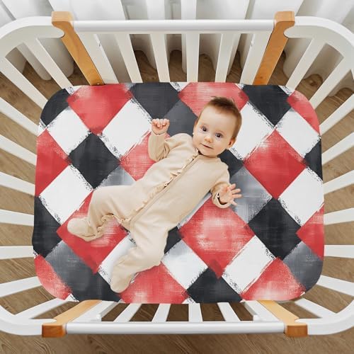 Wassud Red and Black Gingham Crib Sheets Set