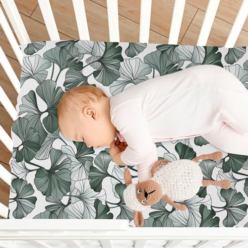 Wassud Gray Leaves Crib Sheets for Boys and Girls