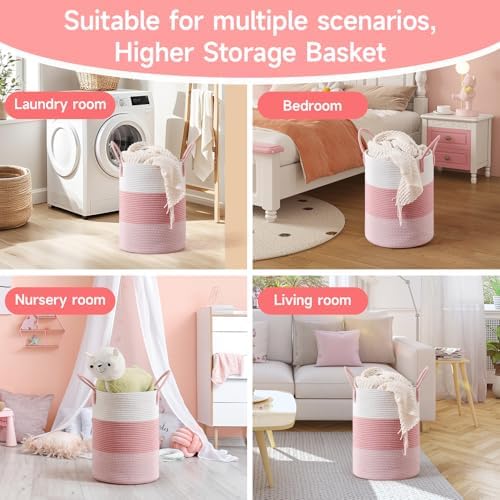 CLHMILYZ 60L Round Laundry Basket - Pink Hamper for Nursery Storage