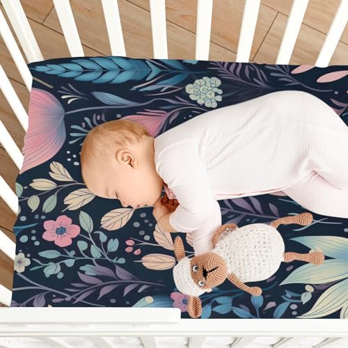 Wassud Floral Crib Sheets Breathable Pack and Play Fitted Baby Sheets