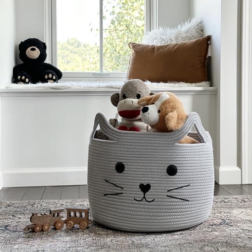 HiChen Large Woven Cotton Rope Storage Basket for Baby and Pets