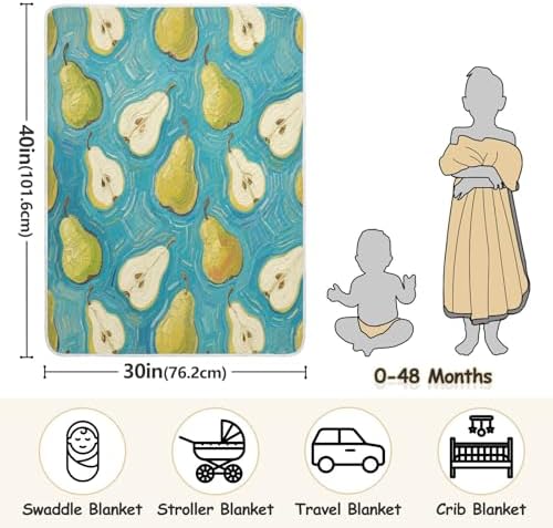 Customizable Fruit Pear Blue Baby Blanket for Newborns