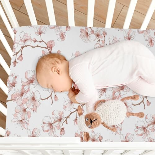 Wassud Cherry Blossoms Crib Sheets for Boys Girls