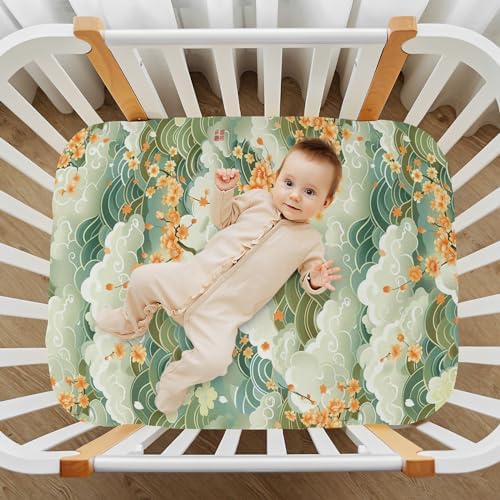 Wassud Light Green Wave Crib Sheets