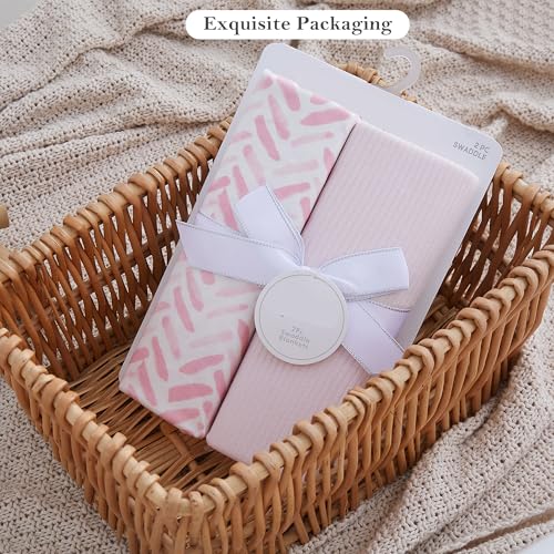 Viviland Jersey Swaddle Blanket 40x30 Inches 2 Pcs Pink Leaf
