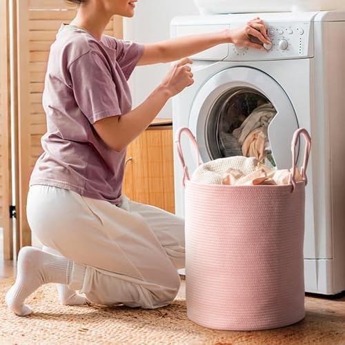 Kodomoore Laundry Basket Woven Cotton - 15D x 18H - Light Pink