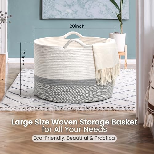 Large Woven Cotton Rope Storage Basket with Handles
