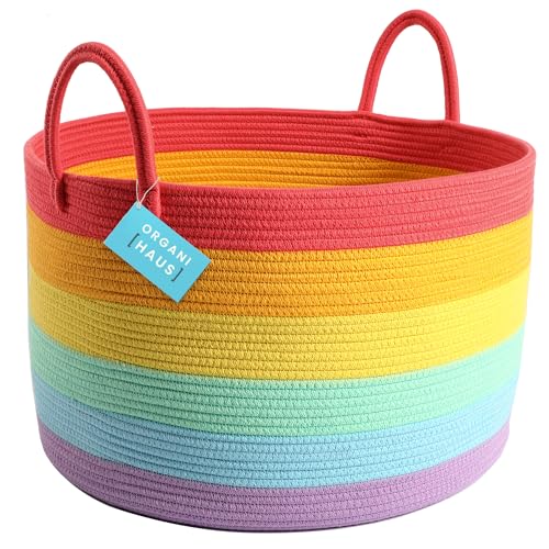 OrganiHaus Woven Blanket Basket 20x13 Rainbow