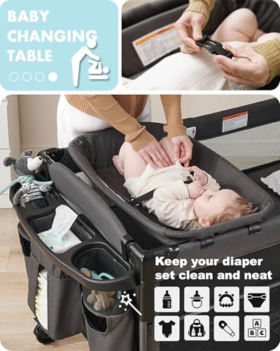 AirClub 4 in 1 Baby Bassinet Bedside Sleeper with Wheels Brakes