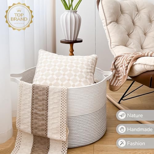 INDRESSME XXL Cotton Woven Laundry Basket with Handle - Black Stitch