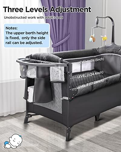 ADOVEL Baby Bassinet Bedside Crib with Mattress Diaper Changer and Playard - Grey