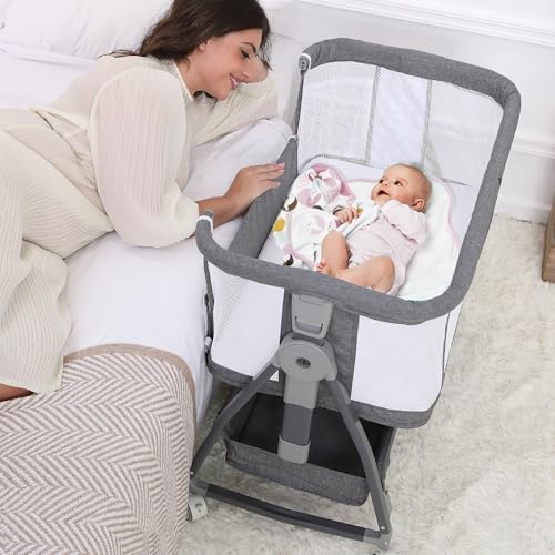 3 in 1 Baby Bassinet with Mattress and Wheels Gray