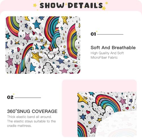 Wassud Rainbow Stars Crib Sheets Set