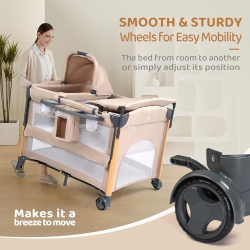 JOYMOR 7 in 1 Bedside Bassinet with Changing Table and Playpen