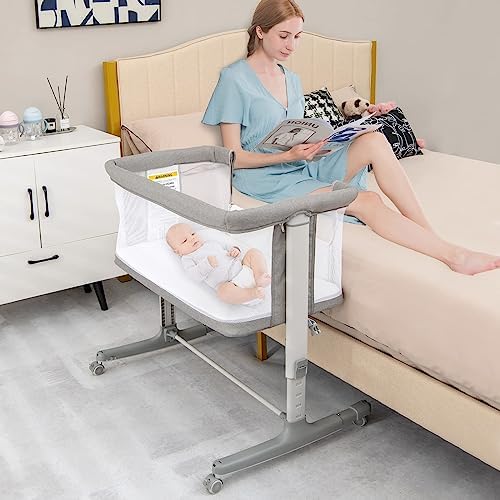 INFANS 3 in 1 Baby Bassinet with Wheels and Mesh