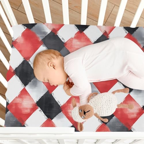 Wassud Red and Black Gingham Crib Sheets Set