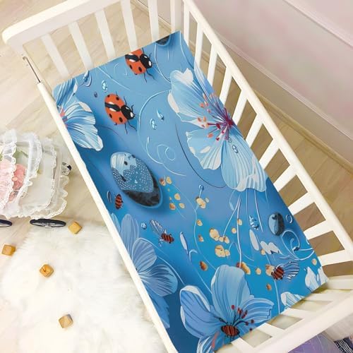Wassud Sky-Blue Flower Crib Sheets Set
